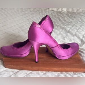 Pedro Garcia Orchid Satin Raw Edge Platform Pumps 38 barbiecore, luxury, y2k